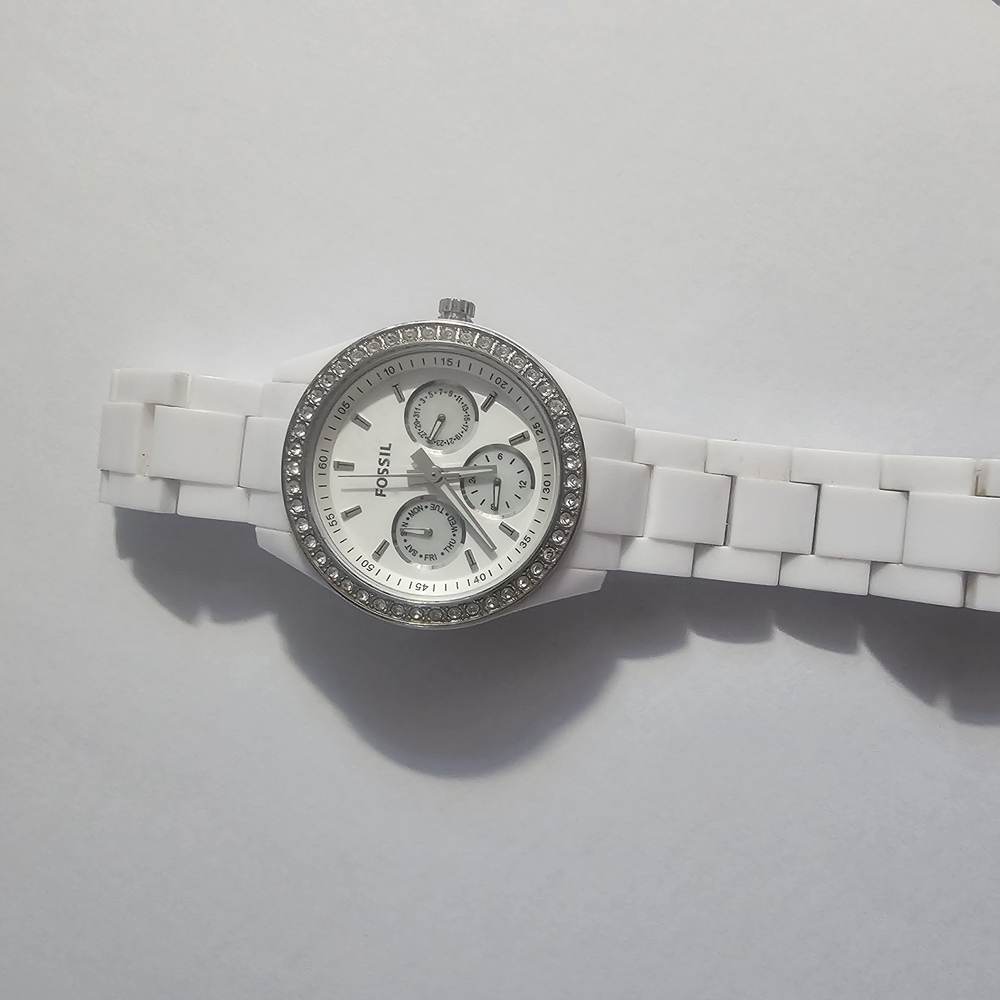 Fossil White Ceramic Watch with Silver Accents